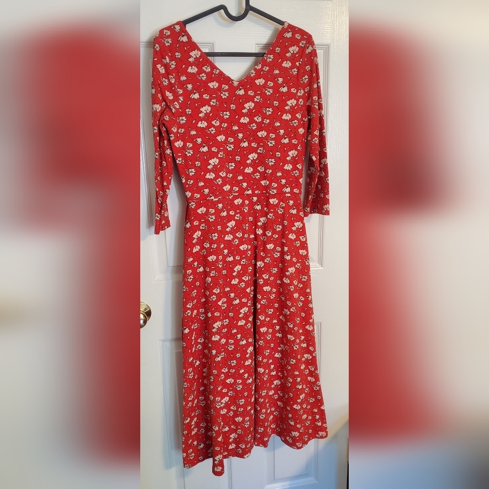 Pact Red Fit & Flare Dress Size Medium - Picture 2 of 5